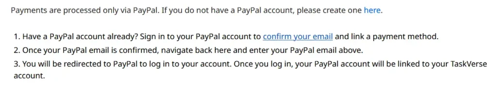 TaskVerse Payment Methods and Schedule TaskVerse Payment Methods and Schedule